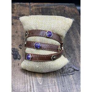 Barse Studded Leather Wrap Bracelet- Purple Turquoise- Bronze- NWT